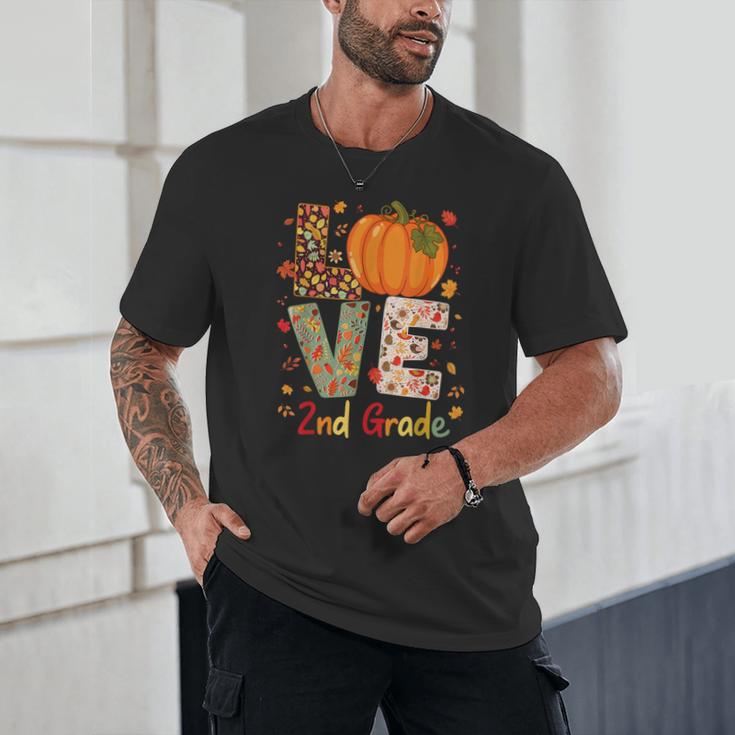 Love 2nd Grade Happy Fall Thanksgiving For 2nd Teacher For Men Women Girls Kids Unisex T-Shirt, novelty gifts, funny gifts