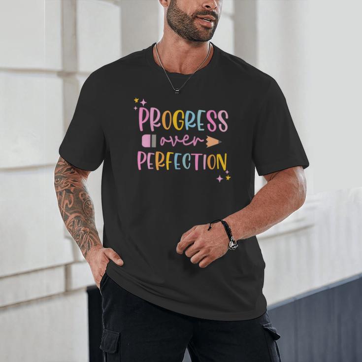 Motivational Progress Over Perfection Back To School Teacher Unisex T-Shirt, novelty gifts, funny gifts