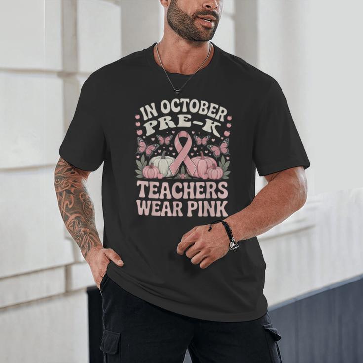 In October Pre-K Teachers Wear Pink Ribbon Breast Cancer Unisex T-Shirt, novelty gifts, funny gifts In October Pre-K Teachers Wear Pink Ribbon Breast Cancer Unisex T-Shirt, novelty gifts, funny gifts