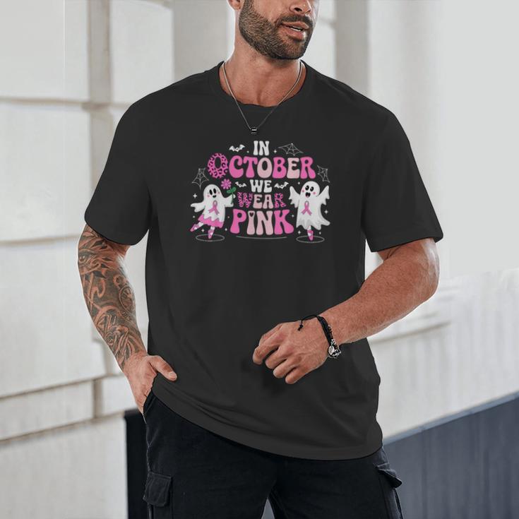 In October We Wear Pink Ballet Ghost Teacher Breast Cancer Unisex T-Shirt, novelty gifts, funny gifts In October We Wear Pink Ballet Ghost Teacher Breast Cancer Unisex T-Shirt, novelty gifts, funny gifts
