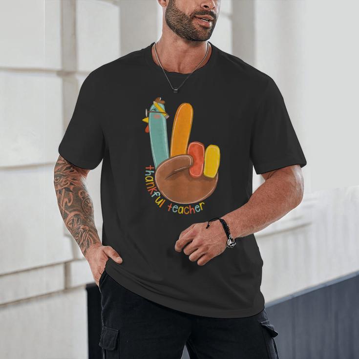 One Thankful Teacher Thanksgiving Turkey Peace Hand Sign Unisex T-Shirt, novelty gifts, funny gifts One Thankful Teacher Thanksgiving Turkey Peace Hand Sign Unisex T-Shirt, novelty gifts, funny gifts