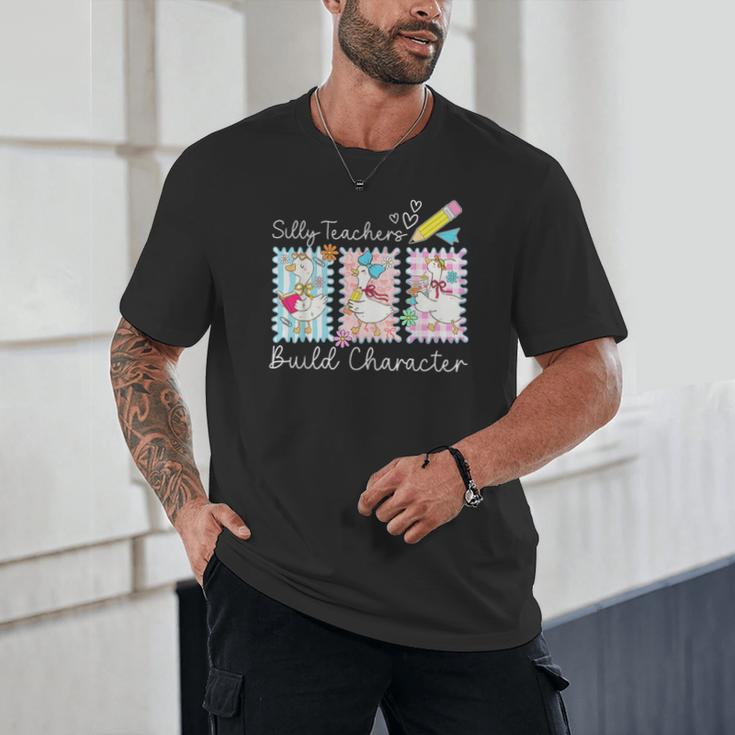 Preppy Silly Teacher Goose Build Character Back To School Unisex T-Shirt, novelty gifts, funny gifts