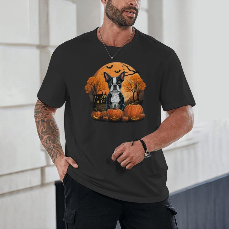 Pumpkin Boston Terrier Costume On Boston Terrier Halloween Unisex T-Shirt, novelty gifts, funny gifts