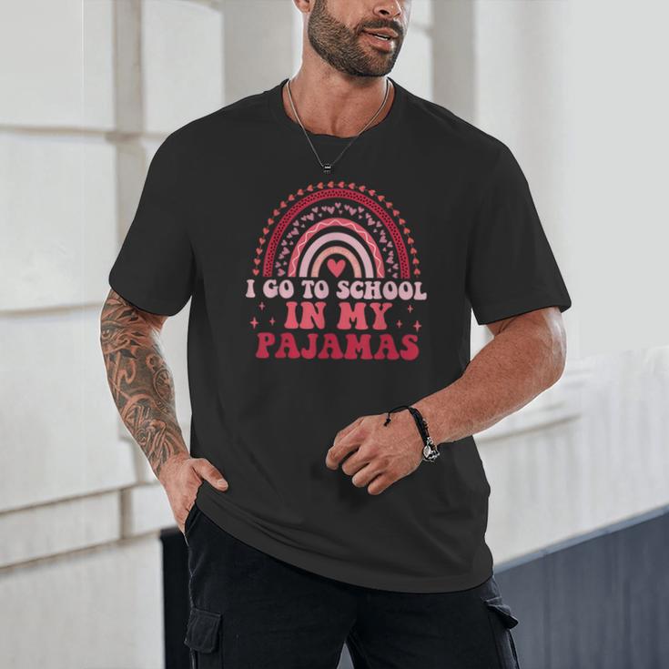 Rainbow Homeschool Mom Teacher I Go To School In My Pajamas Unisex T-Shirt, novelty gifts, funny gifts