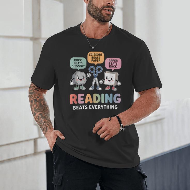 Reading Beats Everything Teacher Rock Paper Scissors Unisex T-Shirt, novelty gifts, funny gifts Reading Beats Everything Teacher Rock Paper Scissors Unisex T-Shirt, novelty gifts, funny gifts