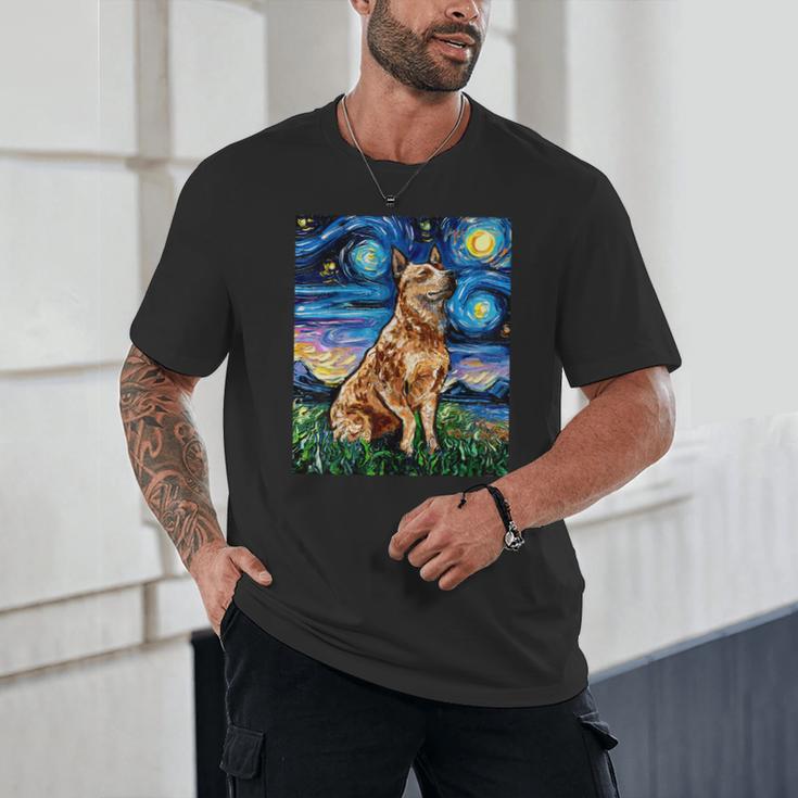 Red Heeler Starry Night Cattle Dog Colorful Art By Aja For Men Women Girls Kids Unisex T-Shirt, novelty gifts, funny gifts