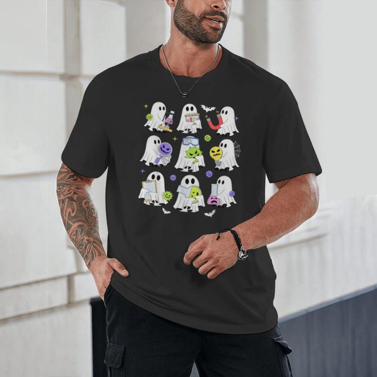 Retro Halloween Science Teacher Ghost Laboratory Teacher Unisex T-Shirt, novelty gifts, funny gifts