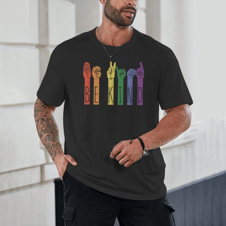 Retro Be Kind ASL Deaf Teacher Sign Language Gay Pride Unisex T-Shirt, novelty gifts, funny gifts Retro Be Kind ASL Deaf Teacher Sign Language Gay Pride Unisex T-Shirt, novelty gifts, funny gifts