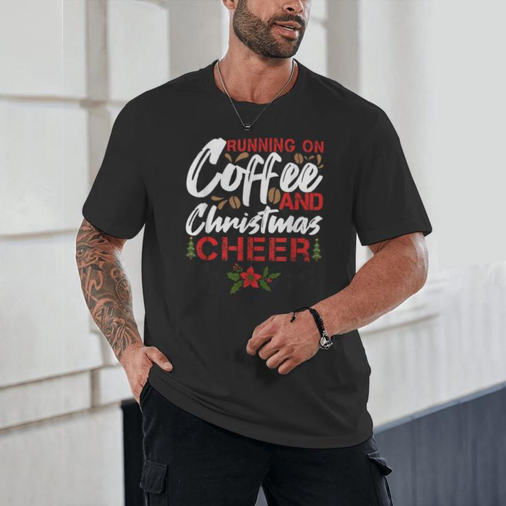 Running On Coffee And Christmas Cheer Lover Teacher For Men Women Kids Unisex T-Shirt, novelty gifts, funny gifts Running On Coffee And Christmas Cheer Lover Teacher For Men Women Kids Unisex T-Shirt, novelty gifts, funny gifts