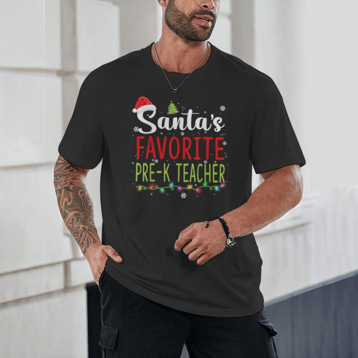 Santa's Favorite Pre-K Teacher Christmas Santa Hat Lights For Men Women Kids Unisex T-Shirt, novelty gifts, funny gifts