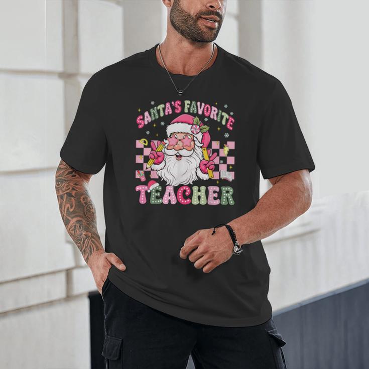 Santa's Favorite Teacher Groovy Christmas Teacher Boys Girls Unisex T-Shirt, novelty gifts, funny gifts