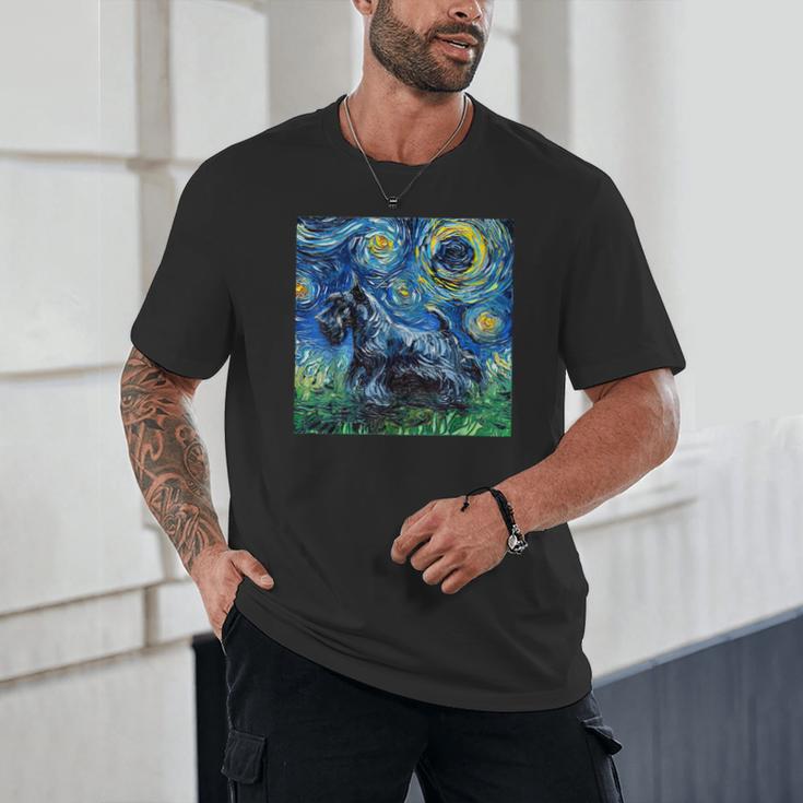 Scottish Terrier Starry Night Scotty Dog Art By Aja Unisex T-Shirt, novelty gifts, funny gifts