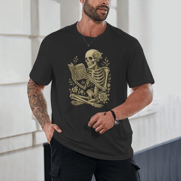 Skeleton Book Floral Skull Halloween Teacher Costume Unisex T-Shirt, novelty gifts, funny gifts
