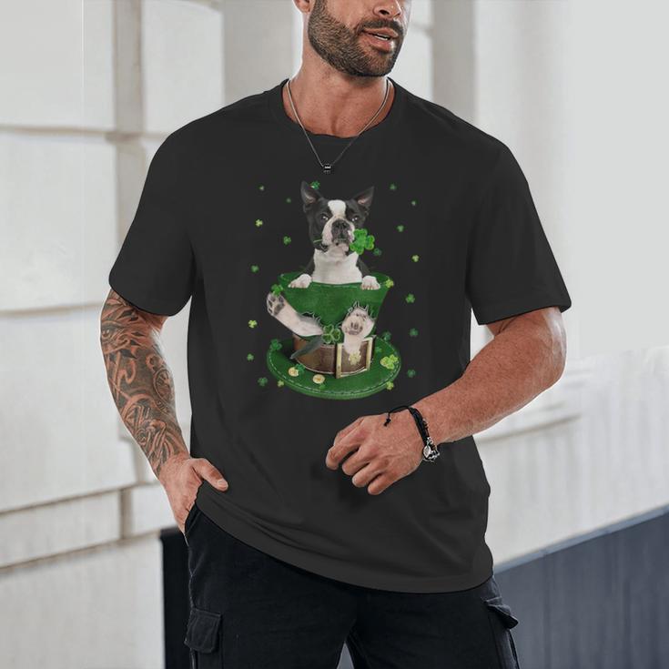 St Patrick's Day Leprechaun Boston Terrier Dog Shamrock For Men Women Kids Unisex T-Shirt, novelty gifts, funny gifts