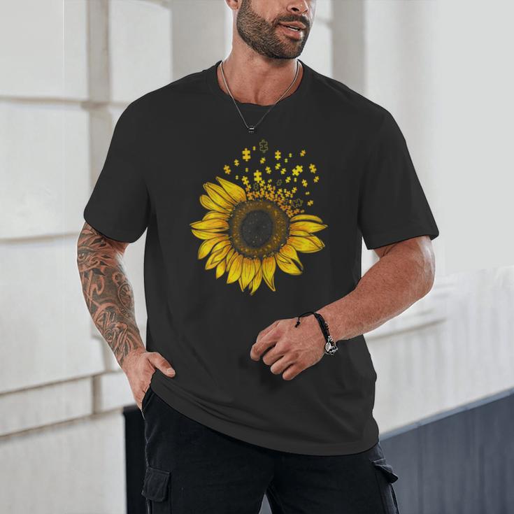 Sunflower Puzzle Pieces Autism Awareness For Mom Teacher For Women Unisex T-Shirt, novelty gifts, funny gifts