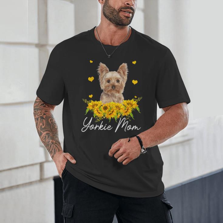 Sunflower Yorkie Mom Dog Lover Unisex T-Shirt, novelty gifts, funny gifts