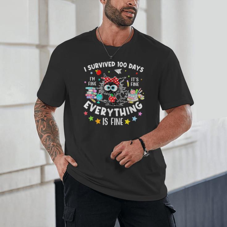 I Survived 100 Days Of School Teacher Kids Cat Lover Unisex T-Shirt, novelty gifts, funny gifts