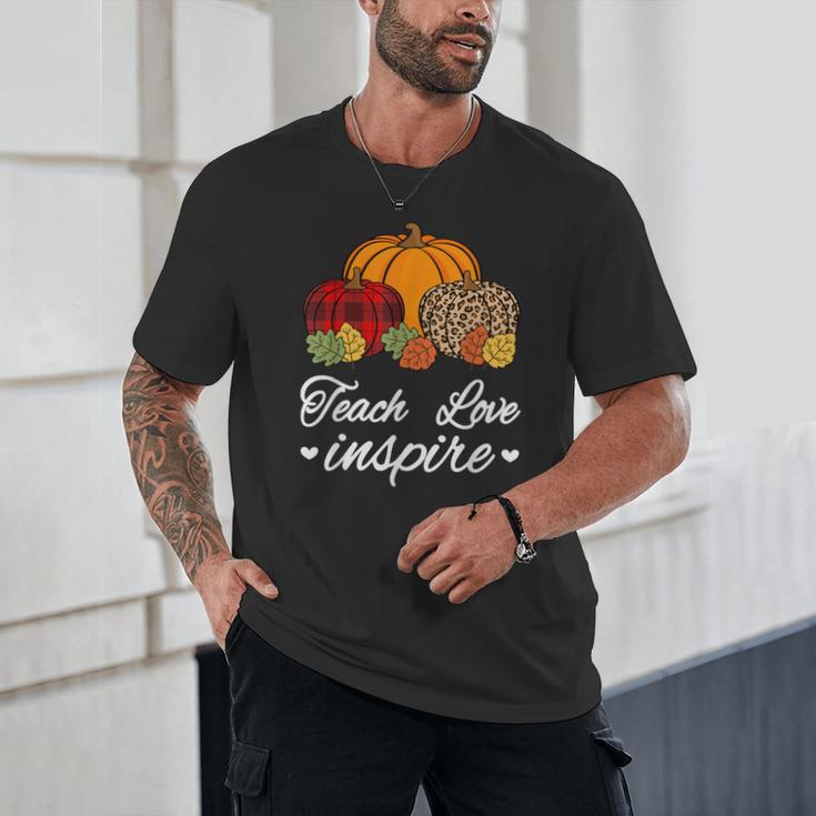 Teach Love Inspire Autumn Fall Plaid Leopard Pumpkin Teacher For Men Women Kids Unisex T-Shirt, novelty gifts, funny gifts