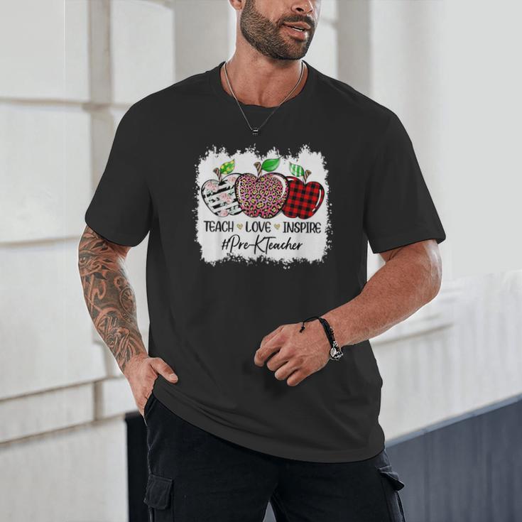 Teach Love Inspire Pre-k Teacher Apple Leopard Red Plain Unisex T-Shirt, novelty gifts, funny gifts