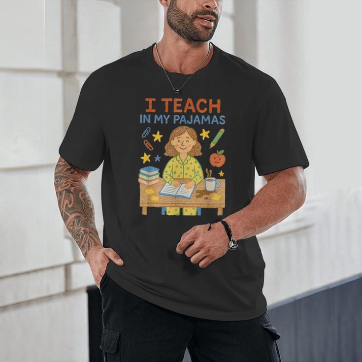 I Teach In My Pajamas Crayon Home School Teacher PJs Unisex T-Shirt, novelty gifts, funny gifts