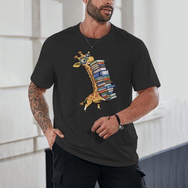 Teacher Shirt Giraffe Holding Books Bookworm Librarian Unisex T-Shirt, novelty gifts, funny gifts