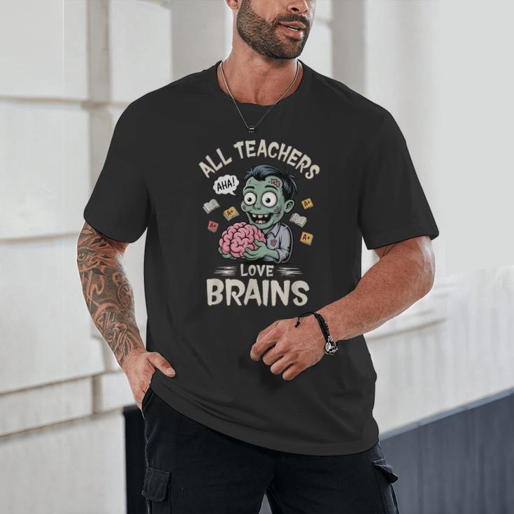 Teachers Love Brains Tee-Shirt Men Women Halloween Teacher Unisex T-Shirt, novelty gifts, funny gifts