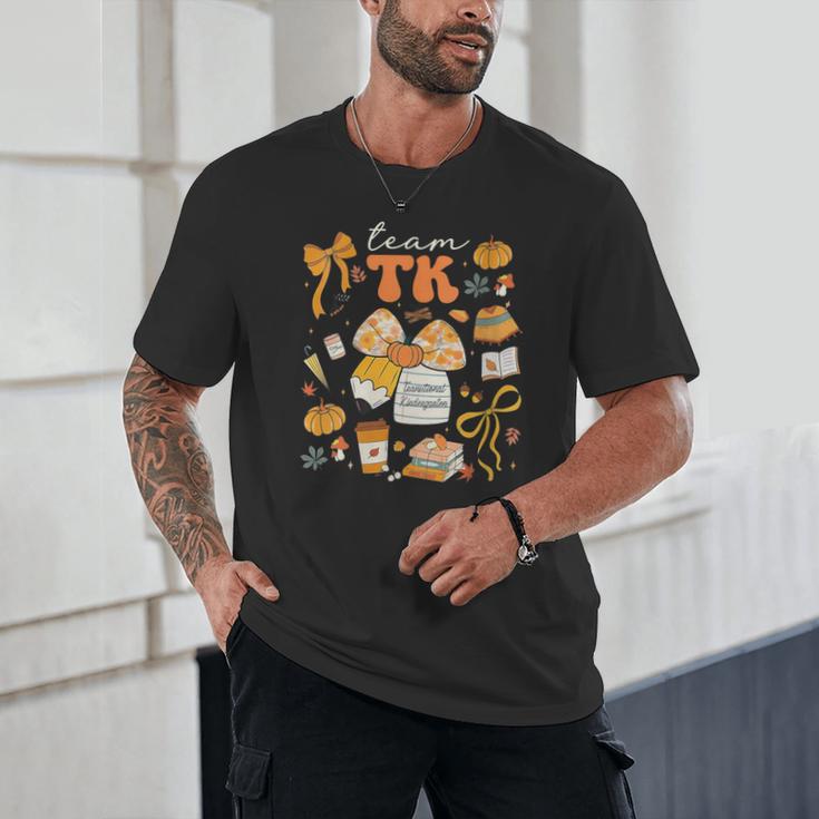 Team TK Crew Preppy Coquette Bow Pumpkin Fall TK Teacher Unisex T-Shirt, novelty gifts, funny gifts
