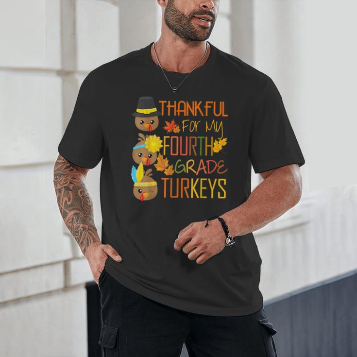 Thankful For My 4th Grade Turkey Thanksgiving Turkey Teacher Unisex T-Shirt, novelty gifts, funny gifts