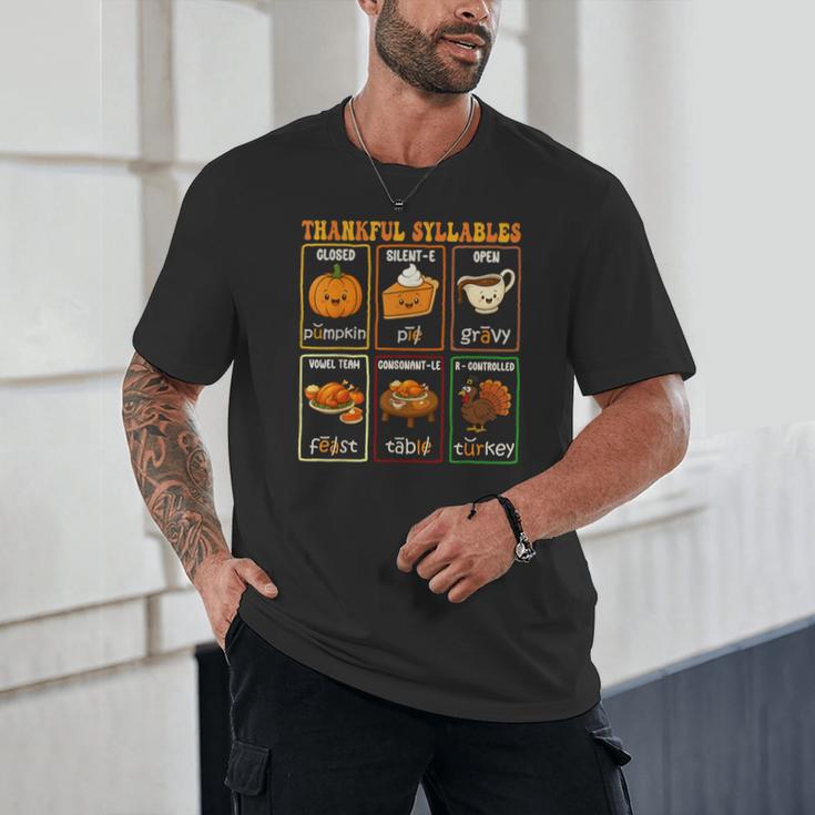 Thankful Syllables Thanksgiving Phonics Reading Teacher Fall Unisex T-Shirt, novelty gifts, funny gifts Thankful Syllables Thanksgiving Phonics Reading Teacher Fall Unisex T-Shirt, novelty gifts, funny gifts