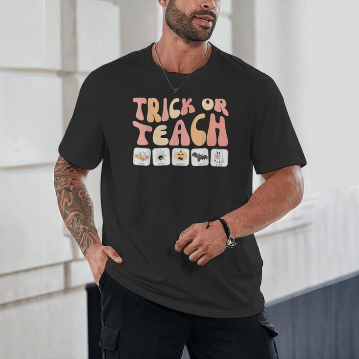 Trick Or Teach With Symbols Special Education Teacher Spooky Unisex T-Shirt, novelty gifts, funny gifts