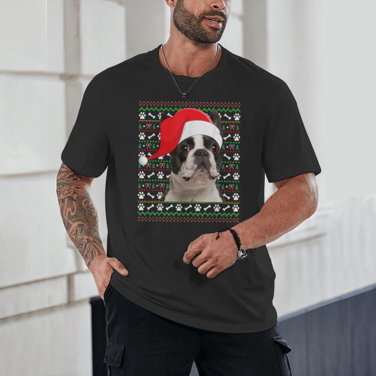 Ugly Xmas Sweater Santa Boston Terrier Dog Christmas For Men Women Kids Unisex T-Shirt, novelty gifts, funny gifts