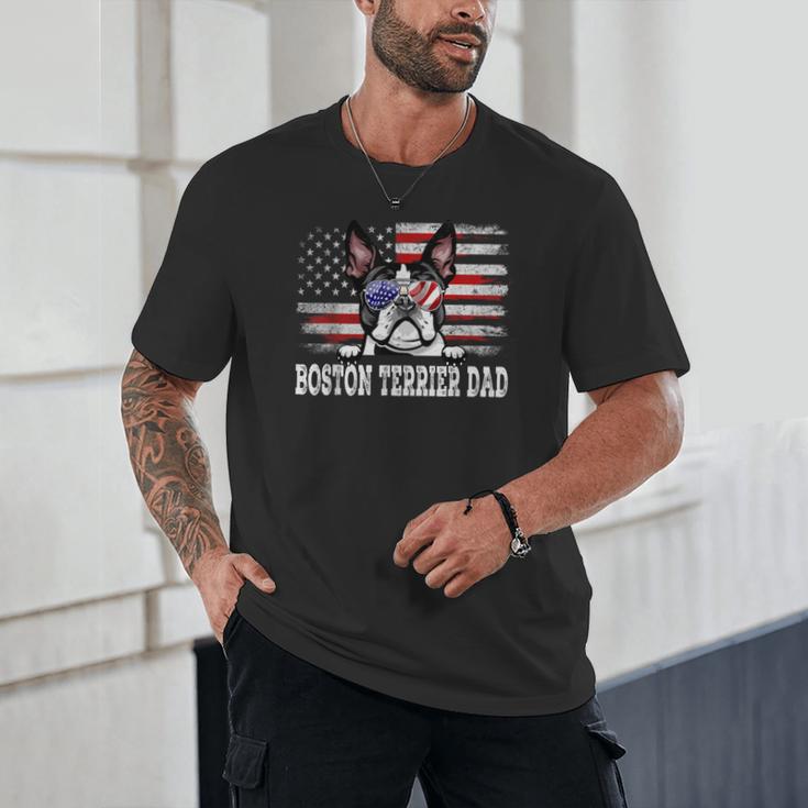 Vintage Boston Terrier Dad American Flag Father's Day Unisex T-Shirt, novelty gifts, funny gifts