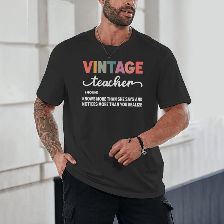 Vintage Teacher Knows More Than She Says Outfit Definition Unisex T-Shirt, novelty gifts, funny gifts
