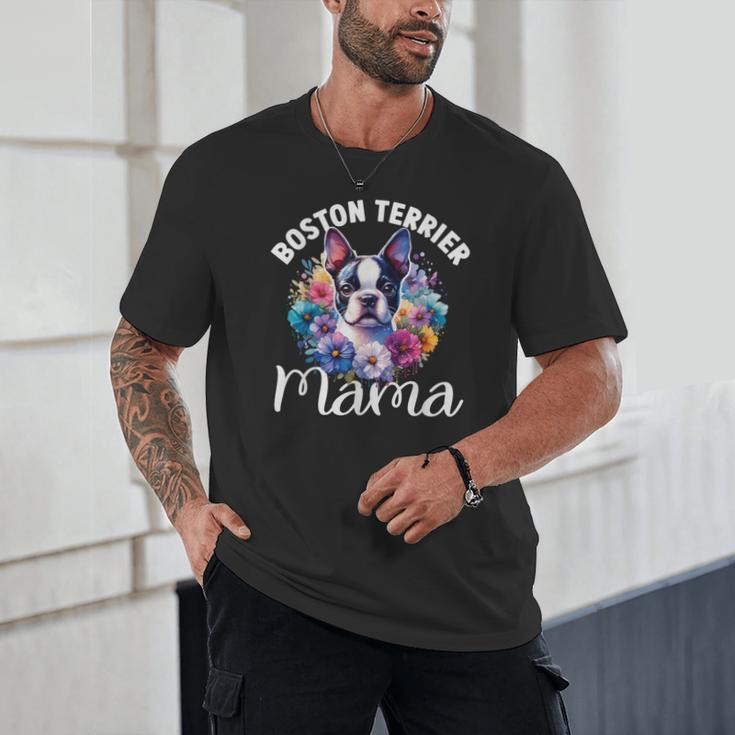 Watercolor Floral Boston Terrier Mama Dog Lover Mother's Day For Men Women Girls Kids Unisex T-Shirt, novelty gifts, funny gifts