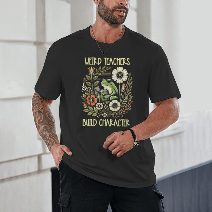 Weird Teachers Build Character Frog Reading Book Librarian Unisex T-Shirt, novelty gifts, funny gifts