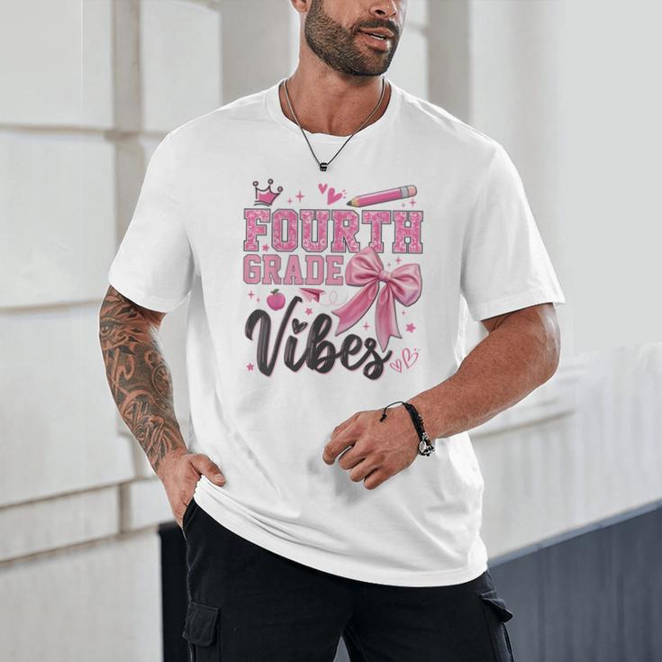 4th Fourth Grade Vibes Back To School Coquette Teacher Girl Unisex T-Shirt, novelty gifts, funny gifts
