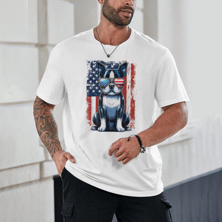 Boston Terrier Dog American USA US Flag Pets Vintage Outfit Unisex T-Shirt, novelty gifts, funny gifts