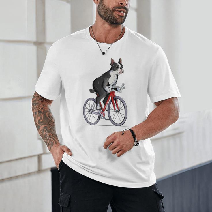 Boston Terrier Riding Bicycle Cute Bostie Biker Raglan Baseball Tee Unisex T-Shirt, novelty gifts, funny gifts