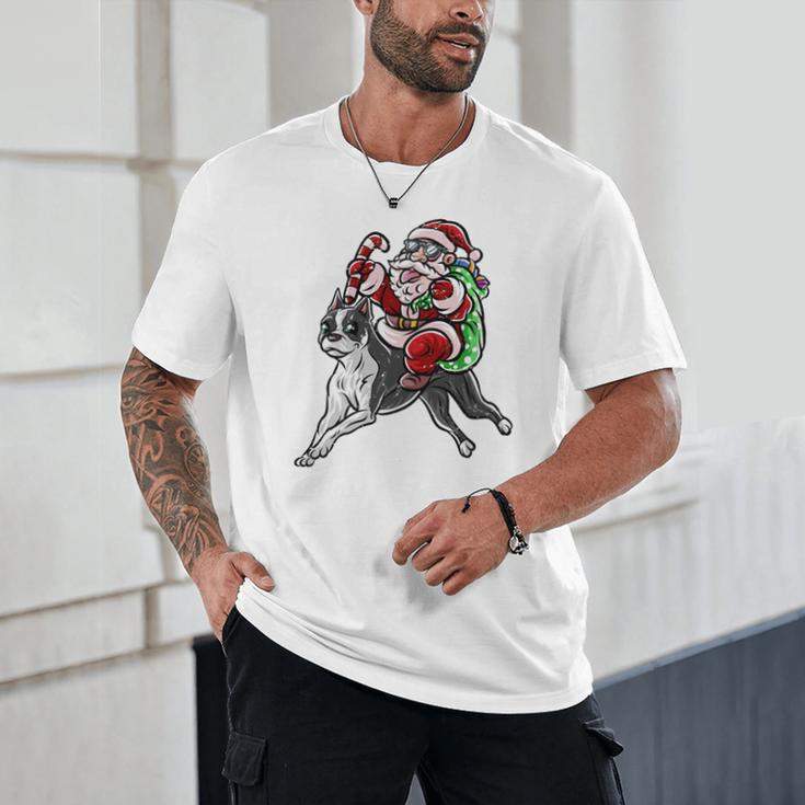 Boston Terrier Santa Claus Hat Merry Christmas Dog X-Mas Unisex T-Shirt, novelty gifts, funny gifts