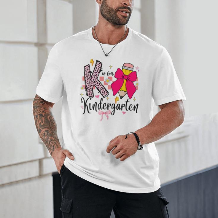K Is For Kindergarten Teacher Coquette Bow Back To School Unisex T-Shirt, novelty gifts, funny gifts