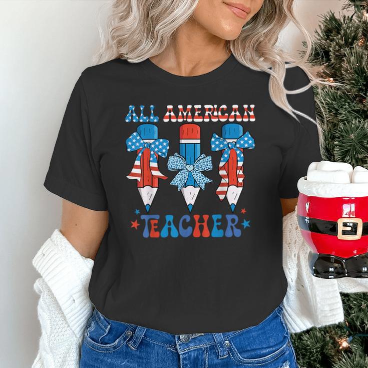 All American Teacher Pencil Coquette Bow USA Flag Teachers Unisex T-Shirt, gift for family, gift for coworker All American Teacher Pencil Coquette Bow USA Flag Teachers Unisex T-Shirt, gift for family, gift for coworker