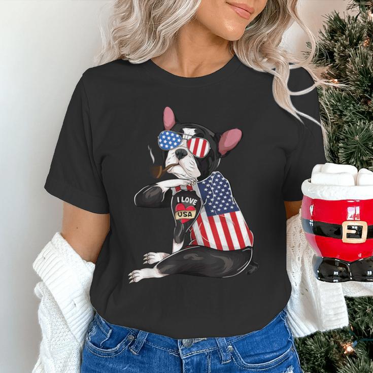 Boston Terrier Dog Merica 4th Of July Usa American Flag Men Unisex T-Shirt, American Boston Terrier Shirts, Boston Terrier 4th Of July Shirts, gift for family, gift for coworker