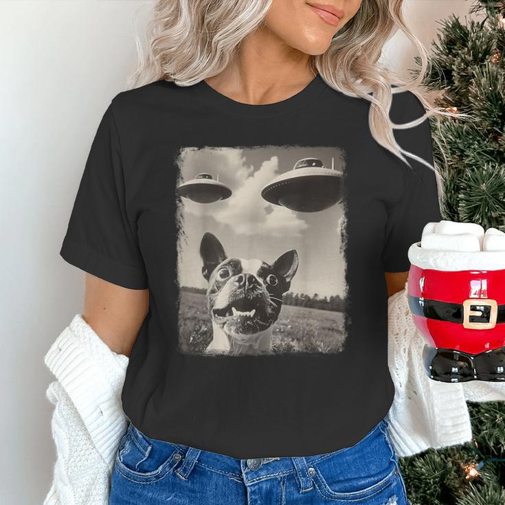 Boston Terrier Dog UFO Alien Extraterrestrial Selfie Unisex T-Shirt, gift for family, gift for coworker