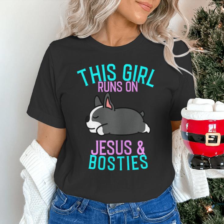 Boston Terrier This Girl Runs On Jesus And Boston Terriers Unisex T-Shirt, gift for family, gift for coworker