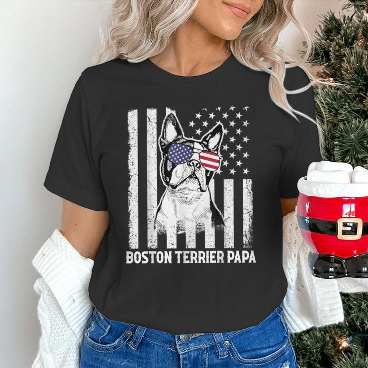 Boston Terrier Papa Cool Dog Lover USA American Flag Men Women Unisex T-Shirt, American Boston Terrier Shirts, gift for family, gift for coworker