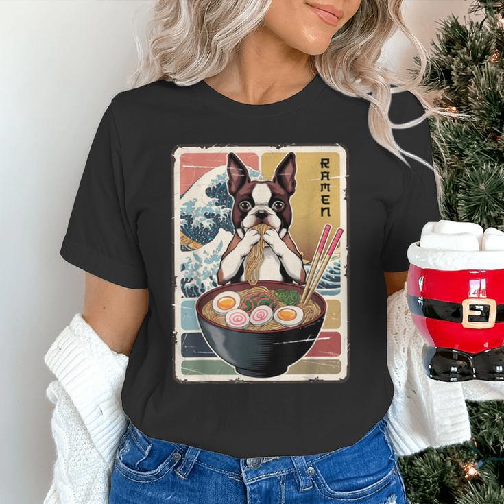 Boston Terrier Ramen Noodles Japanese Art Retro Ocean Waves Unisex T-Shirt, gift for family, gift for coworker