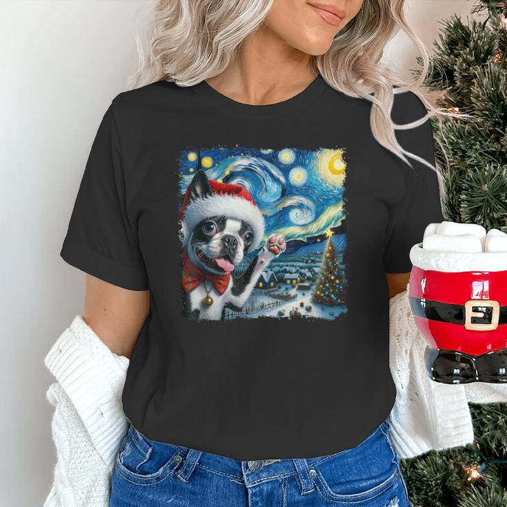 Boston Terrier Santa Starry Night Van Gogh Christmas Dog Men Women Kids Unisex T-Shirt, Boston Terrier Christmas Shirts, gift for family, gift for coworker
