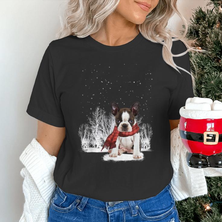 Boston Terrier In The Snow Merry Christmas Winter Unisex T-Shirt, Boston Terrier Christmas Shirts, gift for family, gift for coworker