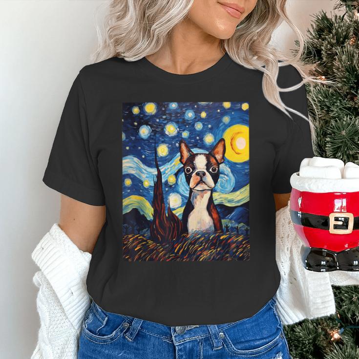 Boston Terrier Starry Night Van Gogh Art Unisex T-Shirt, gift for family, gift for coworker