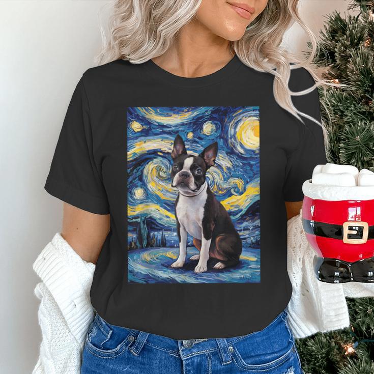 Boston Terrier Van Gogh Starry Night Unisex T-Shirt, gift for family, gift for coworker